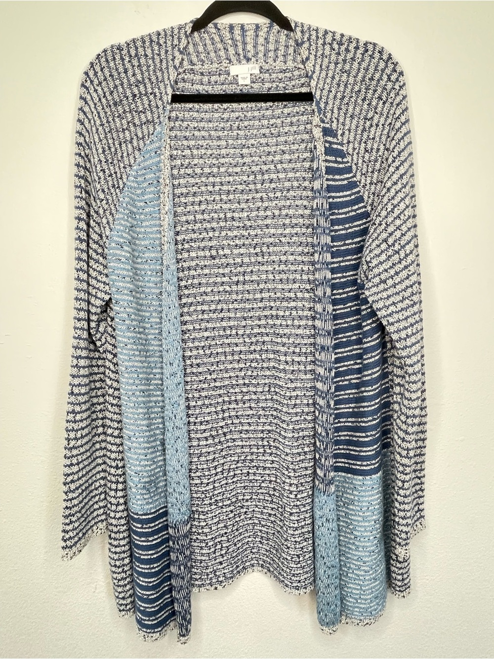 J Jill Sweater Womens Large Gray Blue Longline Cardigan Open Front Classic Boho